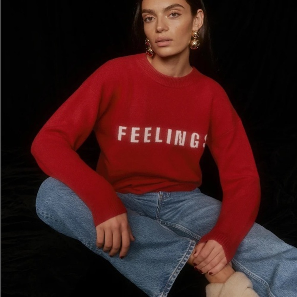 Reformation Feelings Regenerative Wool Sweater in Red Size Large
